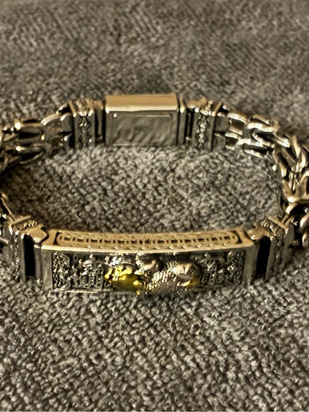 Men's S925 Sterling Silver Pixiu Byzantine Link Chain Buddhist Bracelet